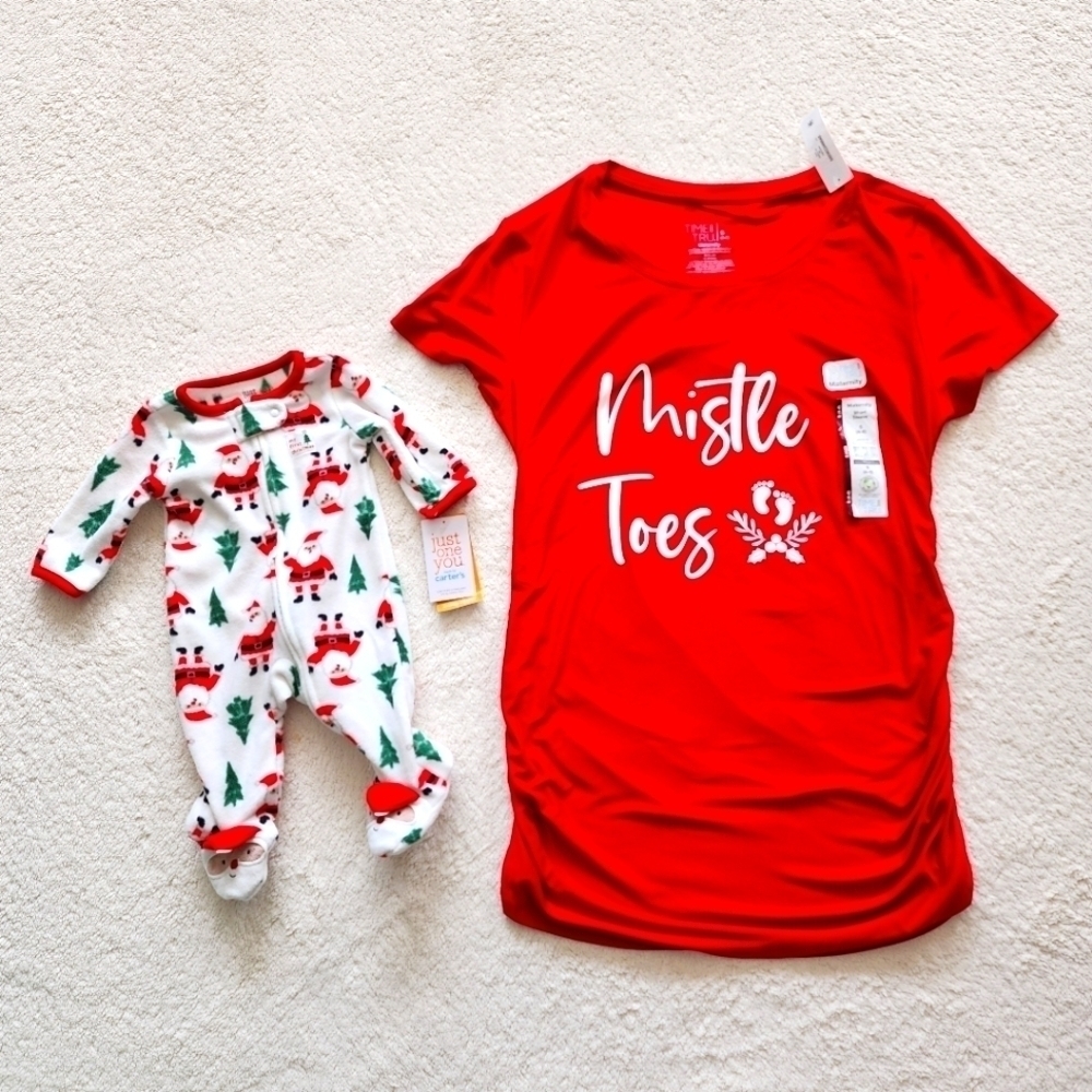 New Christmas maternity top and "My first Christmas" footed pajama size newborn